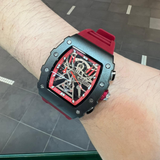 Megir Skeleton Dial Red Silicone Strap Men Watch MN2218G-BKRD-1N8