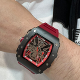 Megir Skeleton Dial Red Silicone Strap Men Watch MN2218G-BKRD-1N8