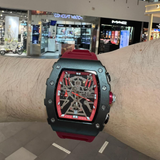 Megir Skeleton Dial Red Silicone Strap Men Watch MN2218G-BKRD-1N8