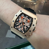 Megir Skeleton Dial Black Silicone Strap Men Watch MN2218GREBK-1NO