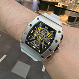 Megir Skeleton Dial Silver Case White Silicone Strap Men Watch MN2218GWE-1N13