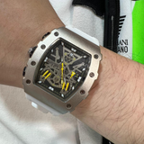 Megir Skeleton Dial Silver Case White Silicone Strap Men Watch MN2218GWE-1N13