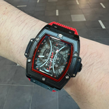 Megir Black Case Skeleton Dial Red Silicone Strap Men Watch MN8109G-BKRD-1N8