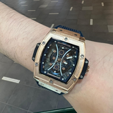 Megir Skeleton Dial Rose Gold Case Blue Silicone Strap Men Watch MN8109GREBE-2N0