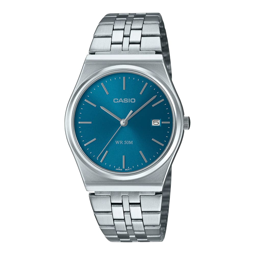 Casio General Blue Dial Silver Stainless Steel Strap Unisex Watch MTP ...