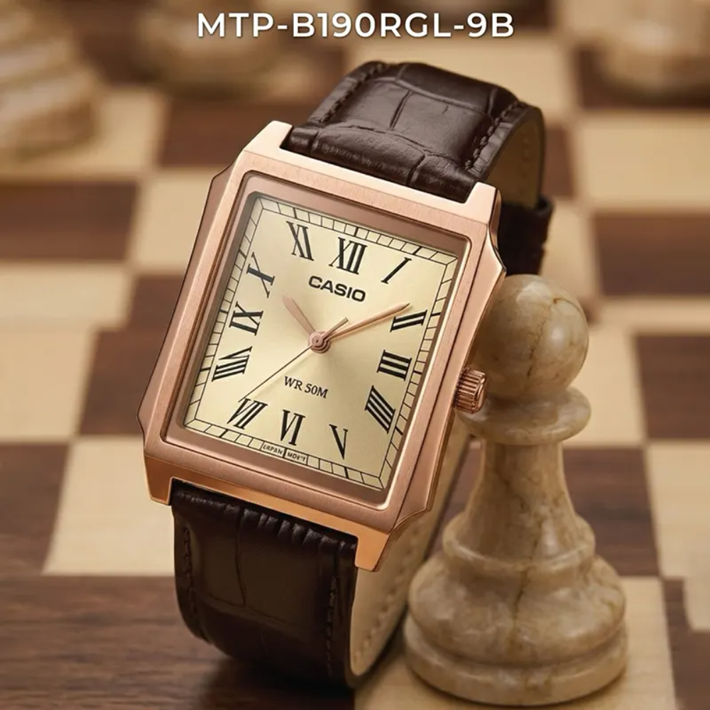 Casio General Brown Leather Strap Men's Watch MTP-B190RGL-9BVDF