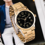 Casio General Black Dial Gold Stainless Steel Strap Unisex Watch MTP-V002G-1BUDF-P
