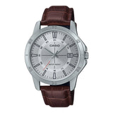 Casio General Silver Dial Brown Leather Strap Unisex Watch MTP-V004L-7CVDF-P