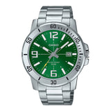 Casio General Green Dial Date Display Stainless Steel Men's Watch MTP-VD01D-3BVUDF-P