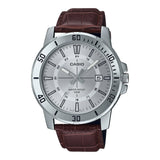 Casio General Silver Dial Brown Leather Strap Men Watch MTP-VD01L-7CVUDF-P