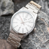 Casio General White Dial Silver Stainless Steel Strap Men Watch MTP-VD02D-7EUDF-P