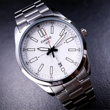 Casio General White Dial Silver Stainless Steel Strap Men Watch MTP-VD02D-7EUDF-P