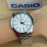 Casio General White Dial Silver Stainless Steel Strap Men Watch MTP-VD02D-7EUDF-P