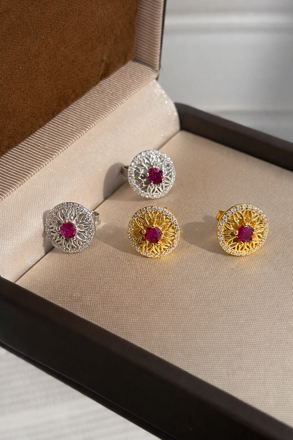 AG Collective Jewelry – Crimson Halo Sunburst Stud Earrings