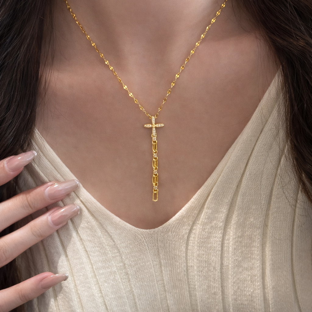 AG Collective Jewelry – Celestial Grace Cross Lariat Necklace