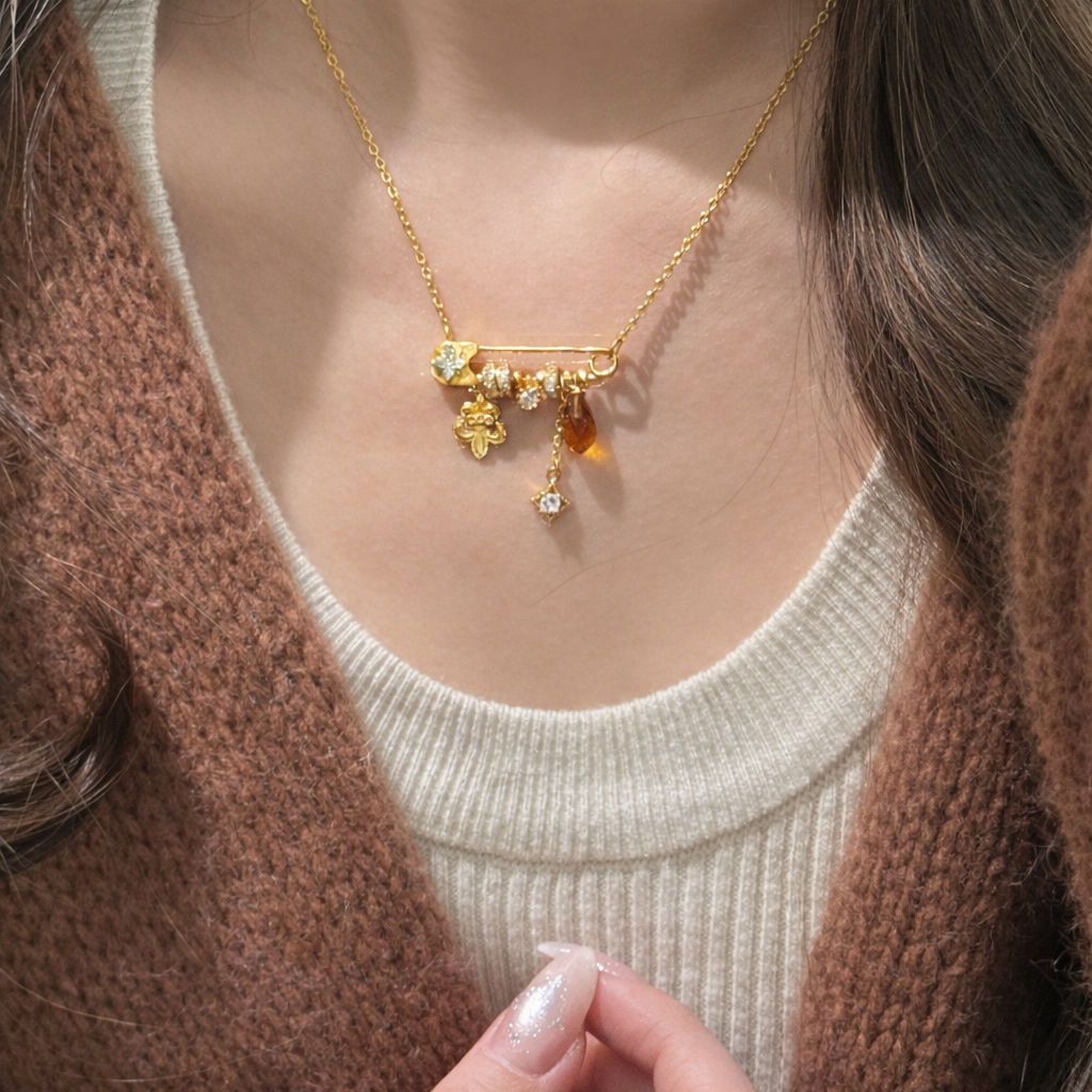 AG Collective Jewelry – Fortune Keepsake Safety Pin Charm Necklace