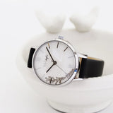 Natbyj Dream White Dial Black Leather Strap Women Watch NAT0308