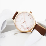 Natbyj First Love White Dial Brown Leather Strap Women Watch NAT0605