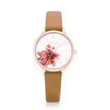 Natbyj Blossom White Dial Brown Leather Strap Women Watch NAT1006