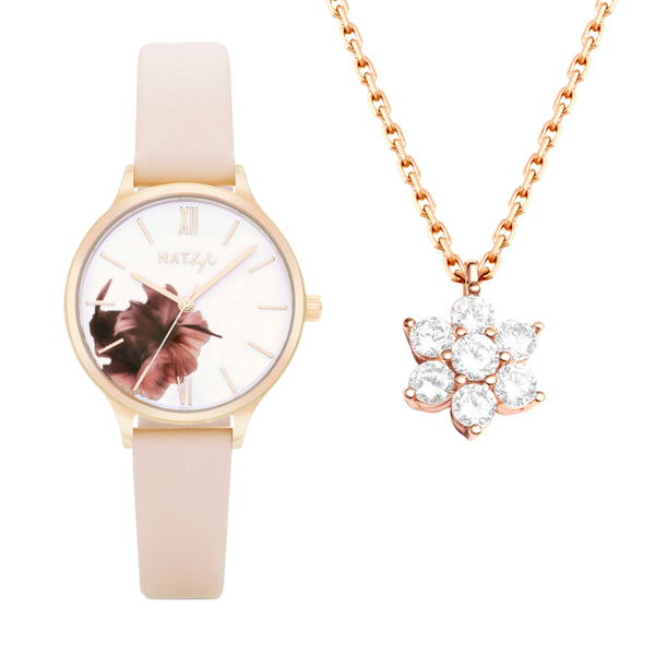 Natbyj Blossom Watch and Necklace Gift Set NAT1007N1008R