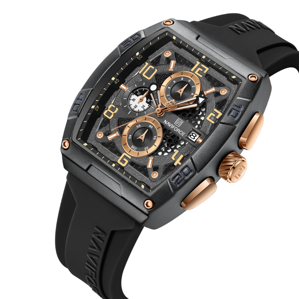 Naviforce Chronograph Fumed Silica Black Strap Men's Watch NF8052 B/RG/B