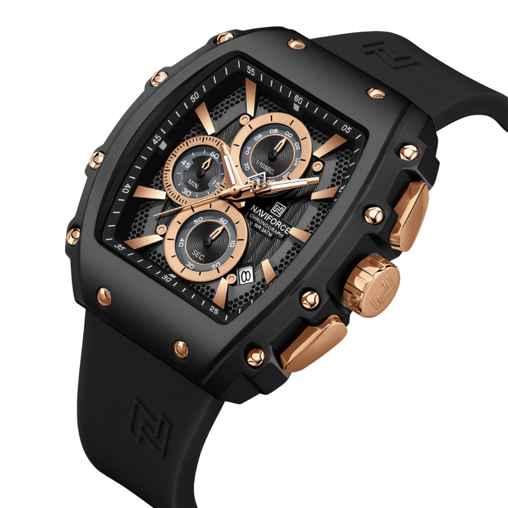Naviforce Chronograph Black Fumed Silica Strap Men's Watch NF8070 B/RG/B