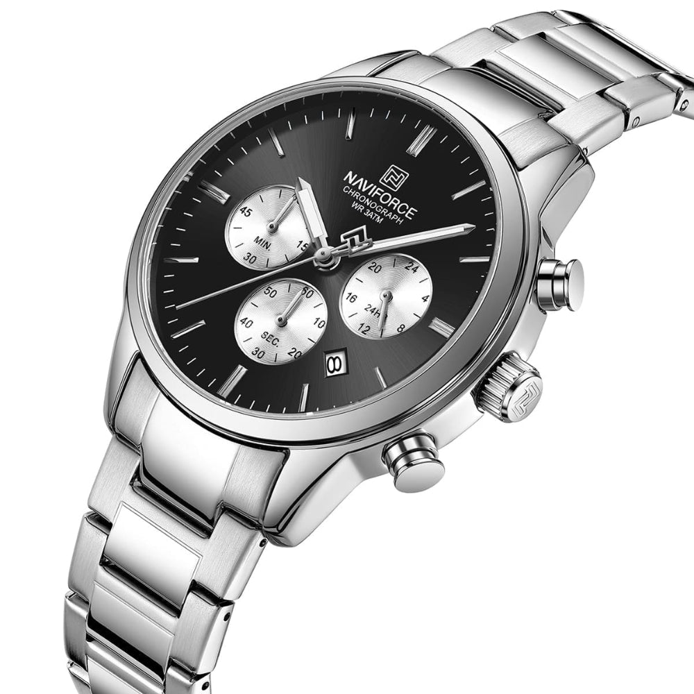Naviforce Premium Silver Stainless Steel Strap Men's Watch NF8076 S/B/S