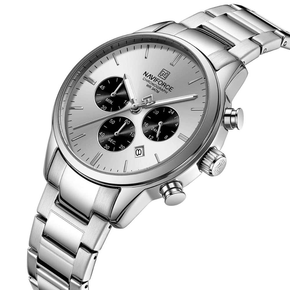 Naviforce Premium Silver Dial Stainless Steel Strap Men's Watch NF8076 S/W/S