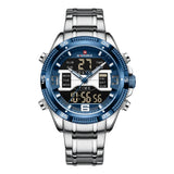 NAVIFORCE NF9201 S/BE  STAINLESS STEEL DUAL TIME BLUE BLACK DIAL STAINLESS STEEL  MEN'S WATCH