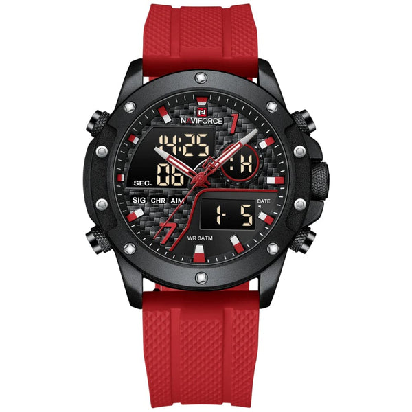 Naviforce Digital-Analogue Red Silicone Strap Men Watch NF9221 B/R/R