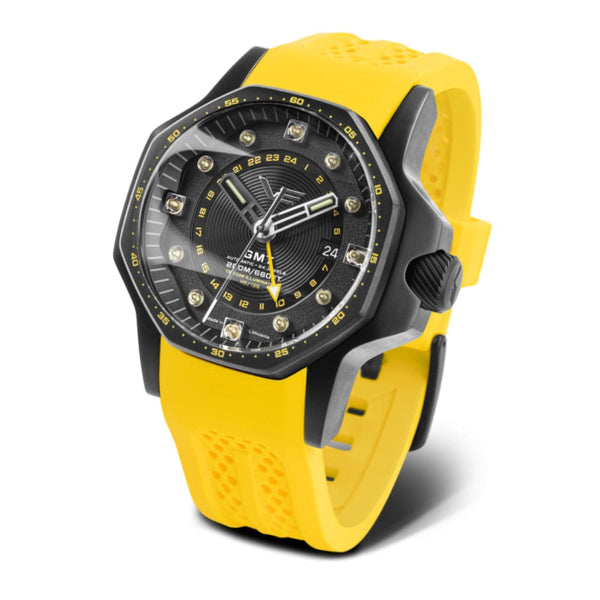 Vostok Europe Black Dial Yellow & Black Silicone Strap Men Watch NH34-640C703-SS