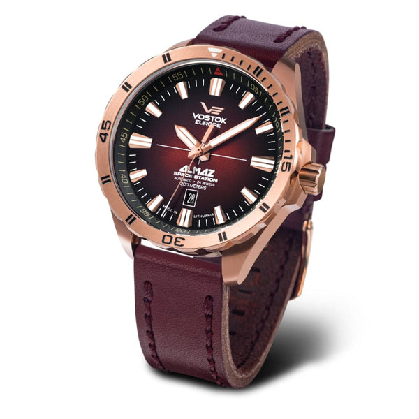 Vostok Europe Almaz Automatic Burgundy Leather Strap Men Watch NH35-320B679-L