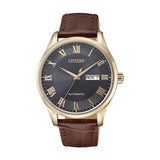Citizen Mechanical Black Dial Brown Leather Strap Men Watch NH8363-14H