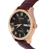 Citizen Mechanical Black Dial Brown Leather Strap Men Watch NH8363-14H