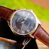 Citizen Mechanical Black Dial Brown Leather Strap Men Watch NH8363-14H