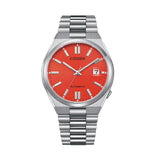 Citizen Mechanical Automatic Red Dial Silver Stainless Steel Strap Men Watch NJ0158-89W