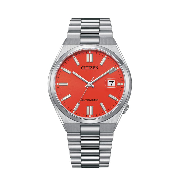Citizen Mechanical Automatic Red Dial Silver Stainless Steel Strap Men Watch NJ0158-89W