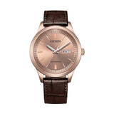 Citizen Mechanical Rose Gold Dial Leather Strap Men's Watch NY4062-04X