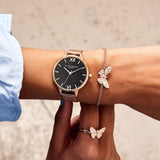 Olivia Burton Black Gliter Dial Rose Gold Milanese Strap Women Watch OB16GD76