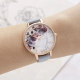 Olivia Burton Marble Florals Blue Leather Strap Women Watch OB16MF10