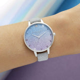 Olivia Burton Glitter Gray Leather Strap Women Watch OB16US49