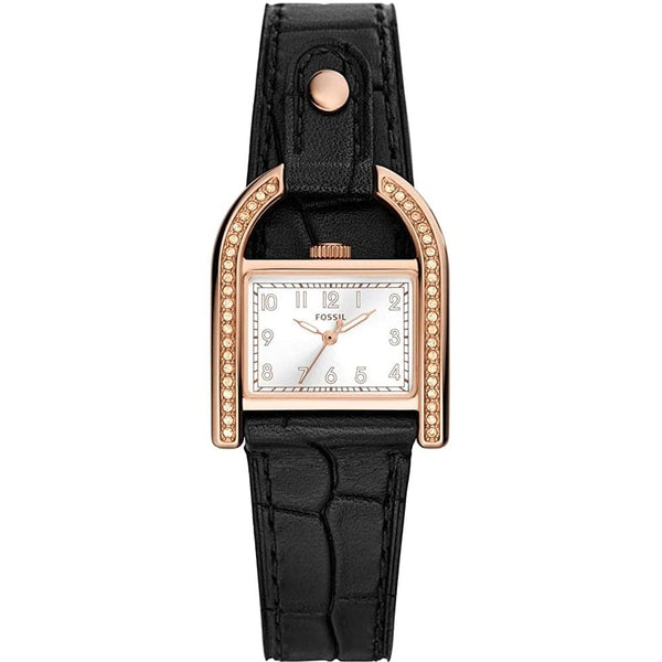 Fossil Harwell Quartz Silver Dial Ladies Black Eco Leather Watch ES5263