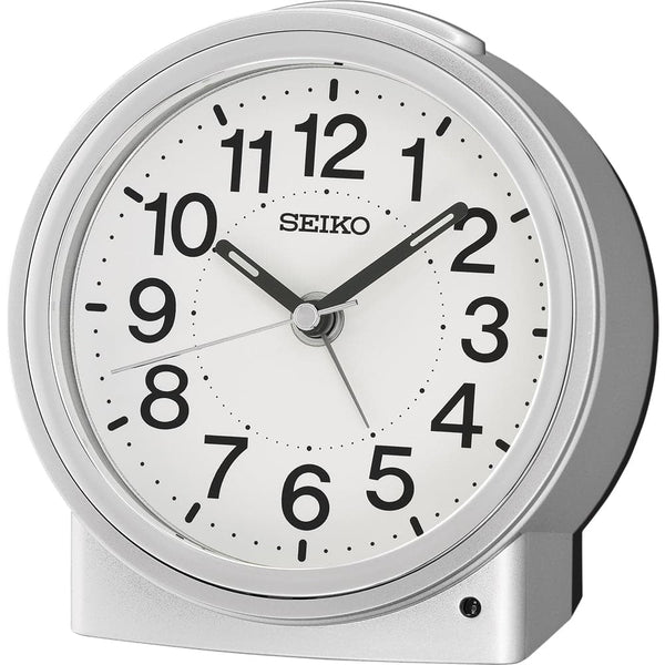 Seiko Clock White Dial Silver Case Alarm Clock QHE199S