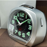 Seiko Clock Black Dial Silver Case Table Clock QHK020S