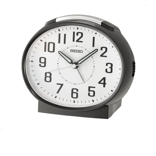 Seiko Clock White Dial Black Case Alarm Clock QHK059K