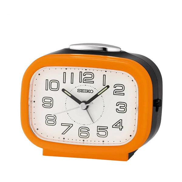 Seiko Clock White Dial Orange Case Alarm Clock QHK060E
