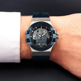 Maserati Potenza Blue Rubber Strap Men's Watch - Skeleton Dial | R8821108050