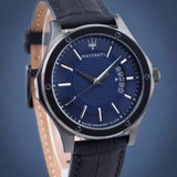 Maserati Circuito Navy Blue Dial Leather Strap Men's Watch -  Date Display | R8851127002