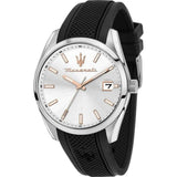 Maserati Attrazione Silver Dial And Black Silicone Strap Men Watch R8851151006
