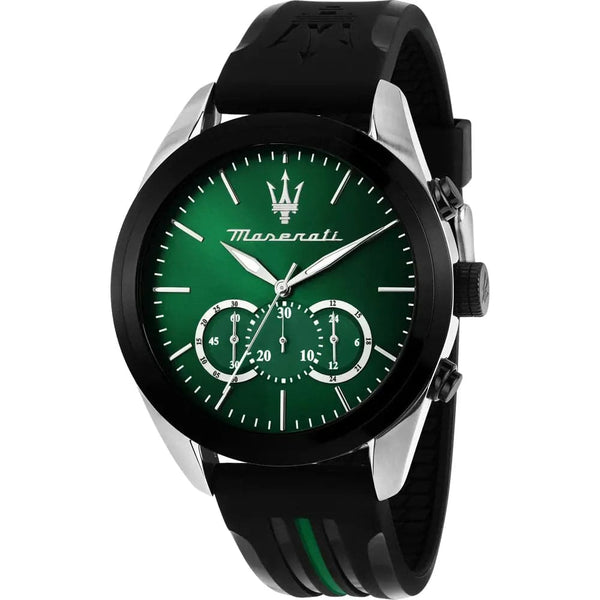 Maserati Traguardo Chronograph Green Dial Black Silicone Strap Watch For Men - R8871612043